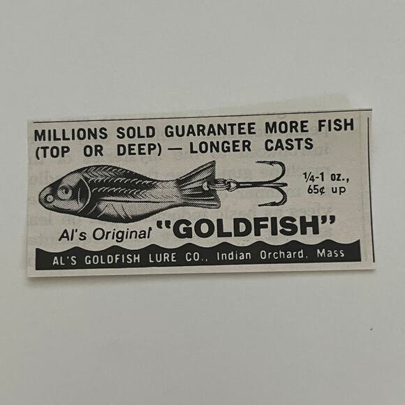 Al's Goldfish Lure Co. Goldfish Indian Orchard MA 1965 Magazine Ad SAH1-S36 - Picture 1 of 2